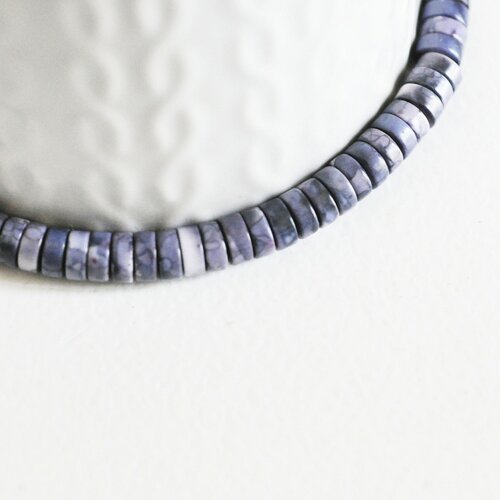 Perle rondelle heishi pierre teintée violet, perle minerai fer naturelle,création bijoux perle pierre, 6mm, fil de 39,2 cm g3882