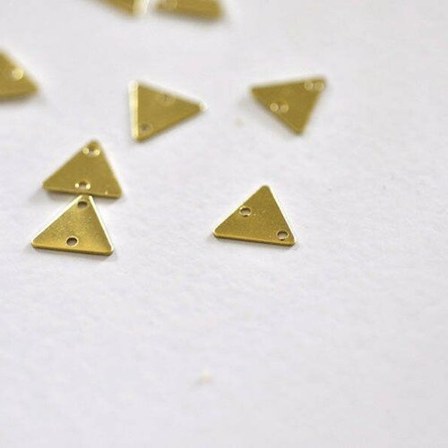 Breloque triangle 2 trous laiton brut ,pendentif sans nickel,creation bijoux, pendentif géométrique,9mm, lot de 10-g659