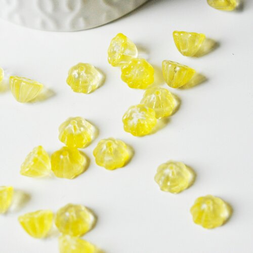 Perles fleur verre jaune, perles verre tchèque, perles fleur, verre jaune, creation bijou,11mm, lot 10 perles g4427