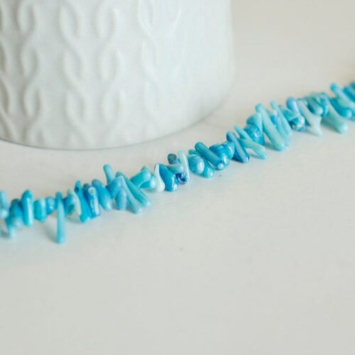 Perles en corail turquoise,perles corail, fabrication bijoux,corail naturel,perle coquillage,coquillage bleu,fil 38cm-g986
