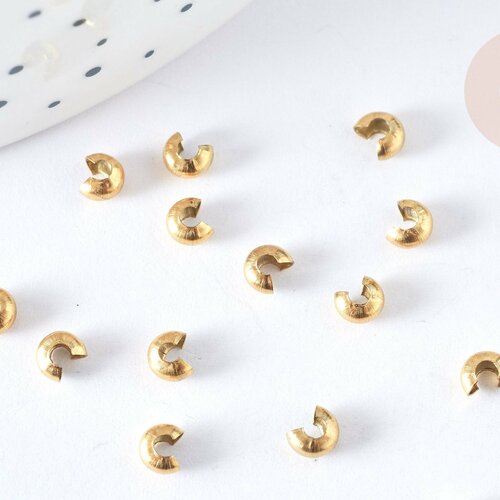 Caches perles à écraser acier 304 doré 2x3mm, apprêt acier inoxydable, lot de 5 g7320