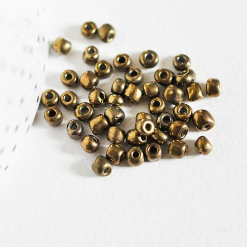 Grosse perles rocaille bronze brillant , fournitures bijoux, perle métallisée, création bijoux, lot 10g, diamètre 4mm,g2547