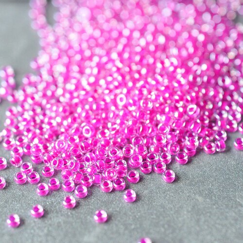 Perles rocailles miyuki rose transparent, perle rocaille japonaise carnation pink lined crystal, rocaille perlage,15/0, 1.5mm, les 10g g5399