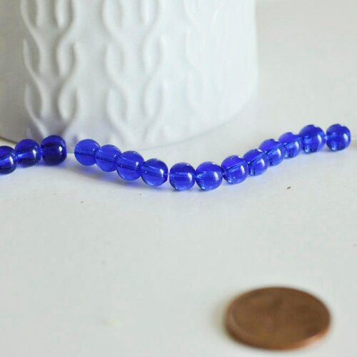 Perles verre bleu,perles rondes, perles verre, lot 50 perles, création bijoux,perle verre bleu,pierre naturelle, 5mm,g3423