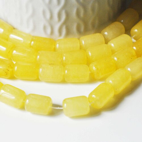 Perles tube verre jaune opaque,perles verre, perles création bijoux,perle tube, perle jaune,13x10mm, le fil de 28 perles g4430