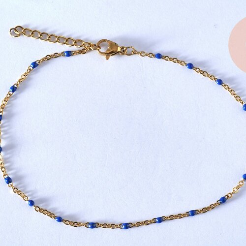 Chaine de cheville acier doré 14k résine bleu foncé chaine doree, bracelet chaîne fine,création bijou,1.5-2mm,23cm, l'unité g5405