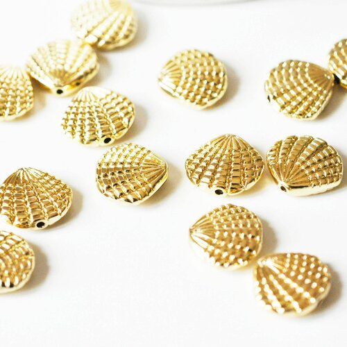 Doublon perle coquillage métal doré , pendentif coquillage,création bijoux,sans nickel,pendentif coquillage doré, 17mm, lot de 5 g5301