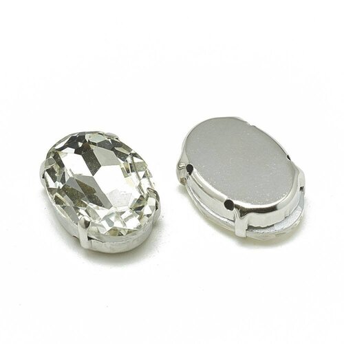 Cabochon cristal ovale, fournitures créatives,cabochon transparent,cristal,cabochon argent,cabochon à coudre,création bijoux,10x14mm-g15