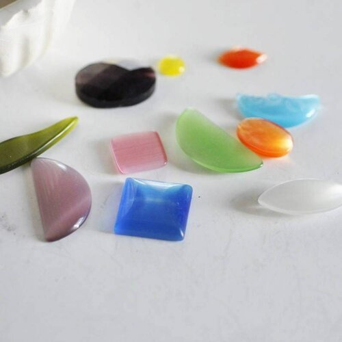 Cabochon verre multicolore, fournitures créatives, cabochon multicolore,lot mélangé, verre dôme ,lot de 10-g2251