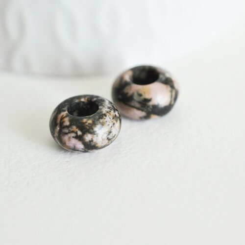 Pendentif donut rhodonite,pendentif rhodonite naturelle, pendentif pierre cercle, création bijoux pierre naturelle,14mm,lot de 2,g3020