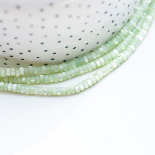Perle nacre naturelle heishi vert pastel,tube coquillage coloré,perle coquillage,création bijoux,2x4mm, le fil de 185 perles g4770