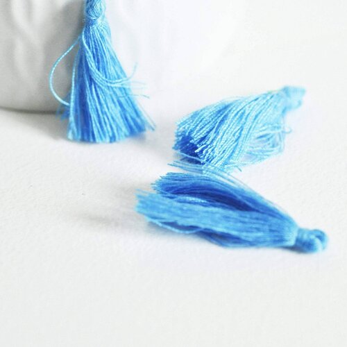 Pompon bleu canard coton,décoration pompon,accessoire coton, pompon boucles,fabrication bijoux,coton bleu,31mm,les 5-g1589