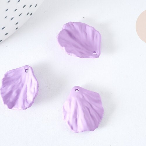 Breloque coquillage violet pastel acrylique effet caoutchouc 20 mm, perles plastique,lot de 5 g7300