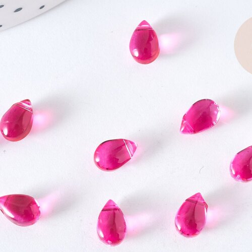 Perles gouttes cristal rose foncé 9mm, perle création bijoux, lot de 50 g7298