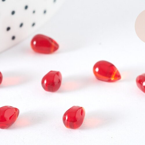 Perles cristal transparent goutte rouge 9mm, création bijoux verre,lot de 50 g7296