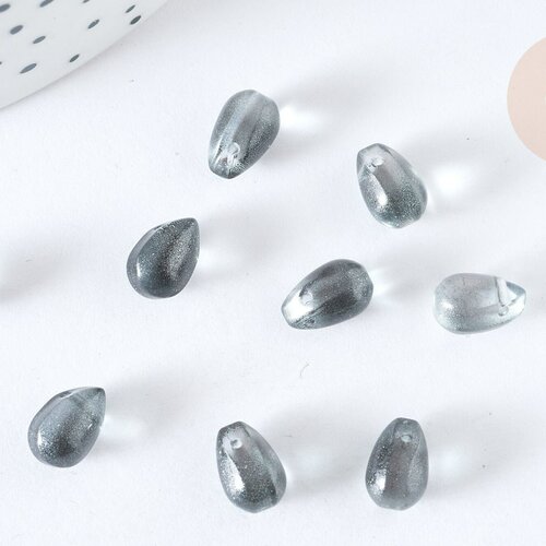 Perles cristal transparent goutte paillettes dorées 9mm, création bijoux verre, lot de 50 g7295