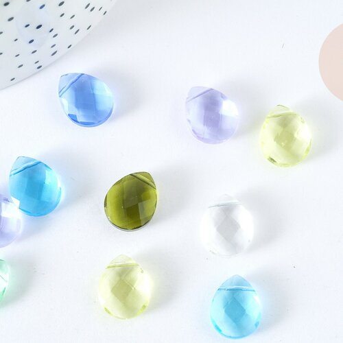 Perle goutte facettée cristal multicolore 14.5mm, création bijoux cristal diy, lot de 10 g7292