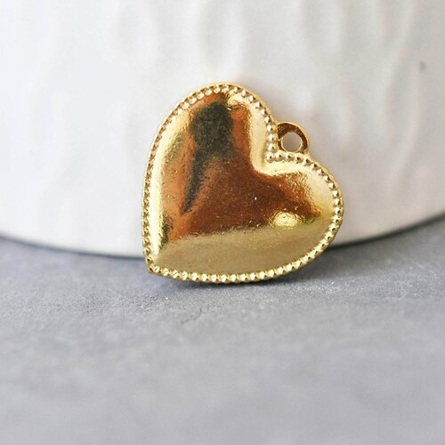 Pendentif coeur acier doré, pendentif doré,sans nickel, acier doré, création bijoux,médaille or,19mm, l'unité,g3279