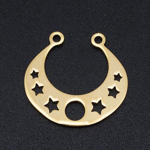 Gold steel pendant torque moon and stars 19mm, golden charm, gold stainless steel, round pendant and stars, unit g5737