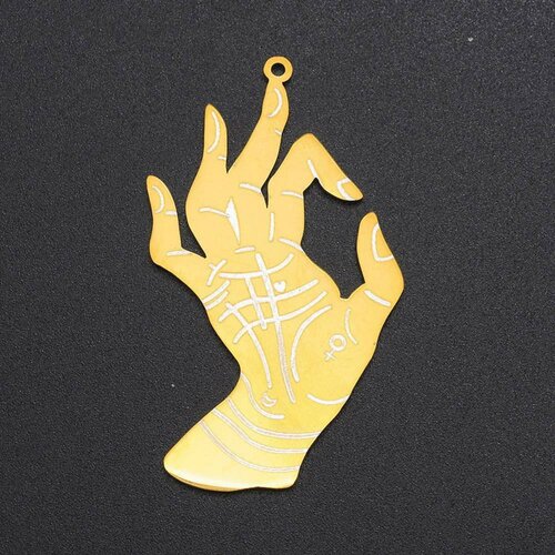 Pendant steel gilded hand mystical 48mm, golden charm, gold stainless steel, pendant without nickel, creation jewelry chance, unit g5732