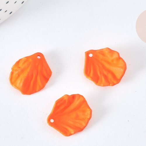 Breloque coquillage orange acrylique effet caoutchouc 20 mm, création bijou perles plastique, lot de 5 g7277