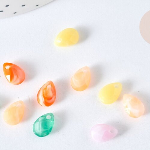 Perle goutte acrylique transparent multicolore 10mm,création bijoux plastique coloré, lot de 10 g7272