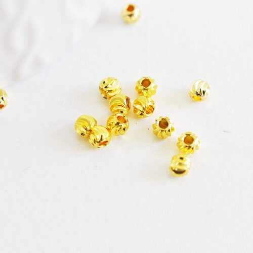 Perles intercalaires laiton doré 24k, perle texturée,perle intercalaire, perles dorées, création bijoux, lot de 10,4mm g5247