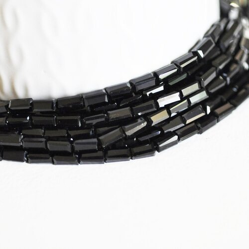 Perles facette rectangulaire verre noir, perles verre, rectangle, cristal, fil de 55 cm,g2438