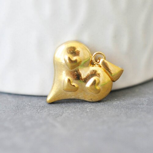 Pendentif coeur acier doré, pendentif doré,sans nickel, acier doré, création bijoux,médaille or,19mm, l'unité g3468