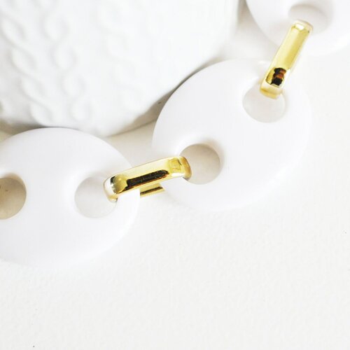 Grosse chaine ovale acrylique et ccb blanche acétate, chaine de sac,chaine plastique création bijoux,43mm, le mètre g4644