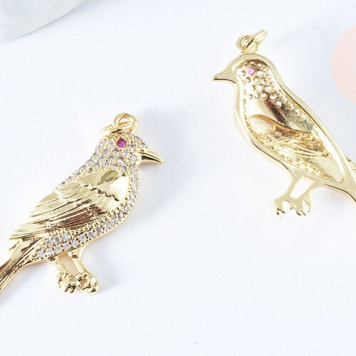 Pendentif oiseau laiton doré 16k cristal 36mm,sans nickel,cadeau anniversaire,pendentif animal, pendentif zircon, l'unité, g6675