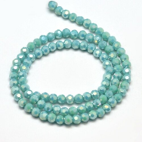 Perles tops cristal vert turquoise irisé 4x3mm, perles bijoux cristal, perle à facette en verre, création de bijoux, fil de 36cm, g5950