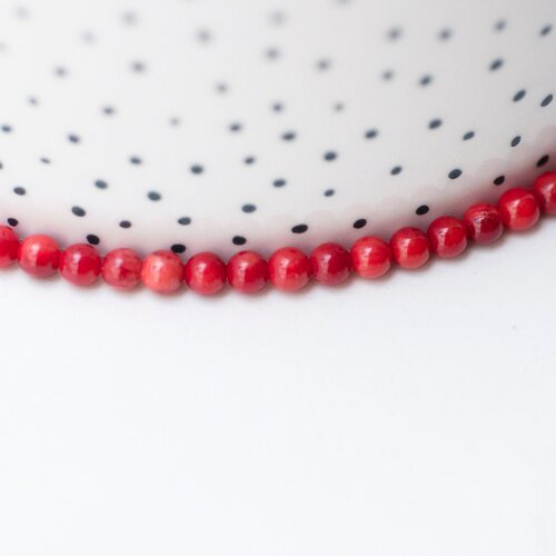 Perle ronde corail rouge, perle bambou de mer , fabrication bijoux corail rouge,corail naturel, fil de 100 perles,4mm g4715