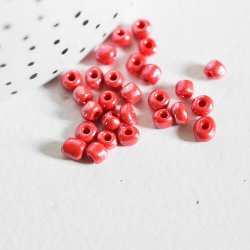 Grosses perles rocaille rouge nacré,fournitures pour bijoux, perles rocaille rouge opque, lot 10g, diamètre 4mm g3733
