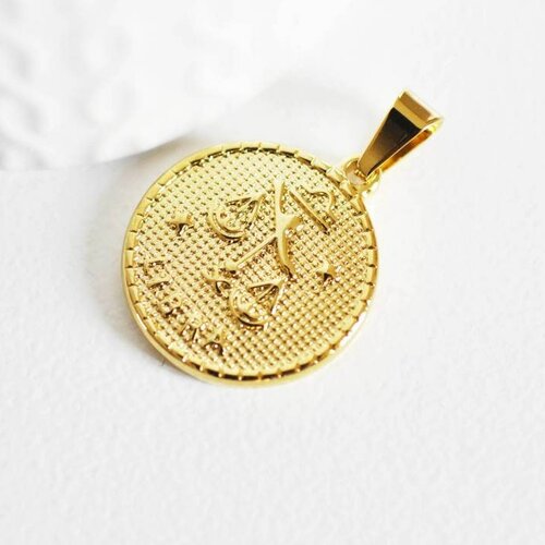Pendentif médaille ronde balance acier doré,signe astrologique, pendentif doré,sans nickel,laiton doré,médaille or,2.9cm, l'unité,g817