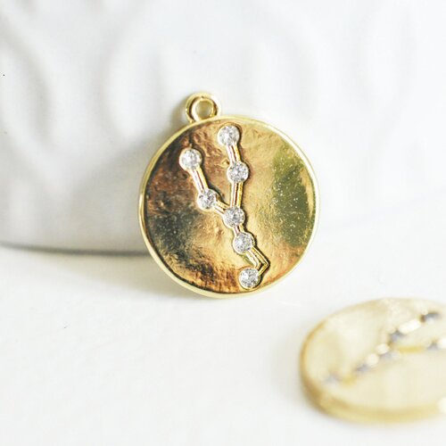 Pendentif médaille ronde taureau laiton doré 18k, un pendentif doré astrologique création bijoux sans nickel,16mm, l'unité g4924