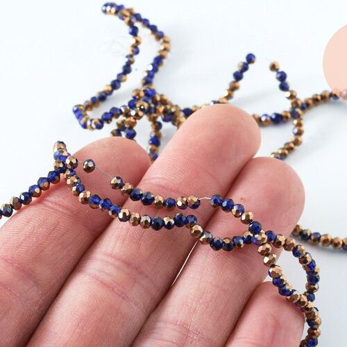 Perle toupie cristal bleu or 3x2mm, perles bijoux, perle bicone cristal bleu,perle verre facette, fil de 180 perles g6178