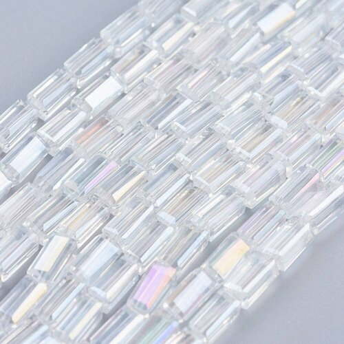 Perles facette rectangulaire verre irisé transparent, verre, rectangle, fabrication bijoux, fil de 54cm-g2324