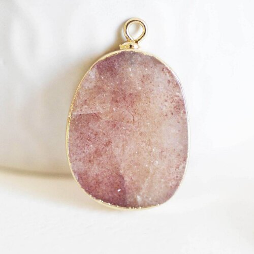 Pendentif ovale quartz fraise, pendentif bijoux, pendentif pierre,pierre naturelle, pendentif rose,quartz naturelle,28mm, l'unité,g1138