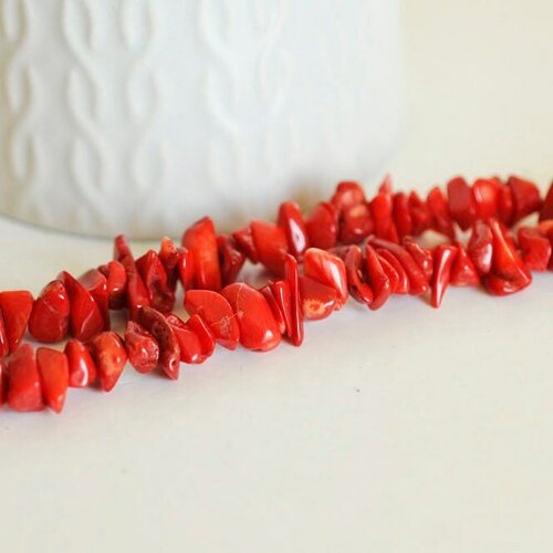 Perles corail rouge, fournitures créatives,perles corail,fabrication bijoux,corail rouge, corail naturel, coquillage rouge,fil de 40 cm-g994