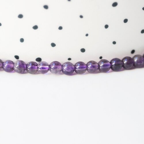 Perle ronde amethyste violette, fournitures créatives, fabrication bijoux, amethyste naturelle, fil 20cm, perle 4mm g5365