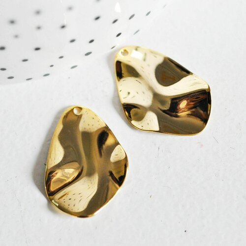 Pendentif goutte plié laiton doré 18k, pendentif géométrique texturé création bijoux, lot de 2, 25.5x18mm g3593
