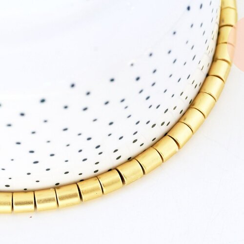 Perle tube hématite dorée non magnétique, perle colonne création bijoux pierre, 6x4mm,le fil de 60 perles, g5612