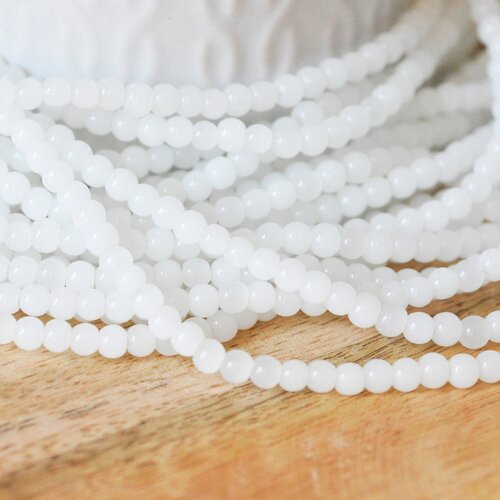 Perle ronde verre blanc laiteux,des perles en verre pour la création de bijoux diy,4mm, fil 80 perles g4718