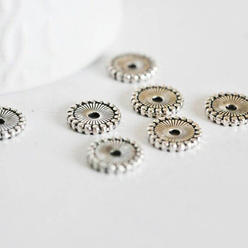 Perles intercalaires argent vieilli, perles argent, création bijoux,rondelles, perles intercallaires,lot de 10, 12mm -g178