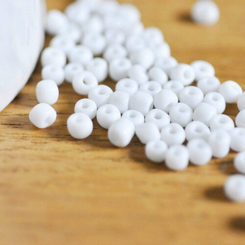 Grosses perles rocaille blanc,fournitures bijoux, perle rocaille blanche, blanc irisé, lot 10g, fabrication bijoux,diamètre 4mm g3819