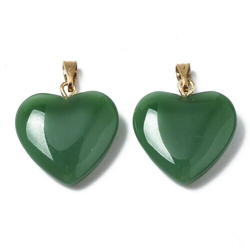 Pendentif coeur doré carats verre vert 22mm, pendentif amour doré cristal, création bijoux, l'unité g5886