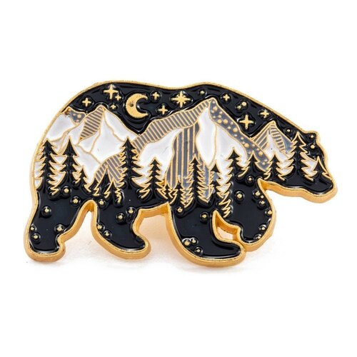 Broche pins ours motif montagne doré émail noir,broche dorée,creation bijoux,décoration veste, 28.5x17.5mm,l'unité g5538
