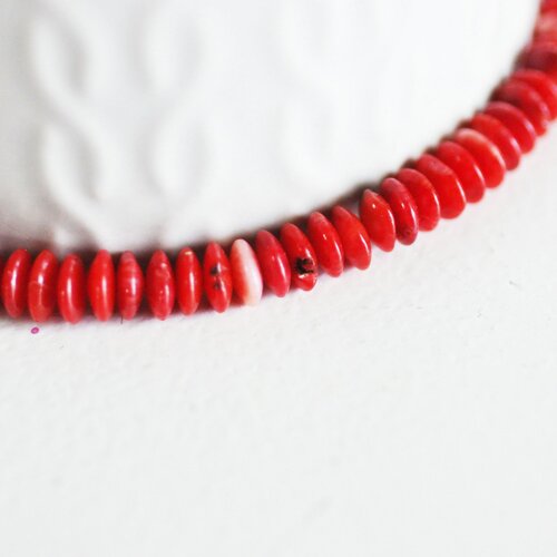 Perles rondelles bambou de mer rouge, perles imitation corail, fabrication bijoux, corail naturel, fil de 120perles, 7-7.5mm g3886