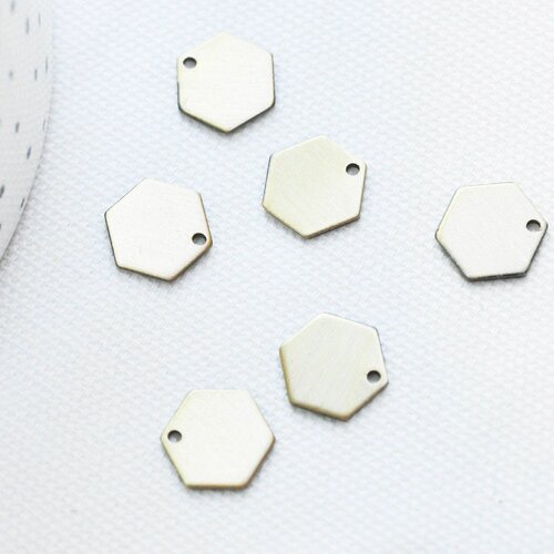 Pendentif hexagone laiton doré, fournitures créatives, , pendentif géométriques, création bijoux, lot de 10,12mm g3703